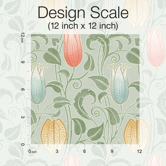 Ronald Redding Canterbury Bells - Sage Wallpaper | Buy Online Ronald Redding Canterbury Bells wallpaper, color Sage, SKU AC9202