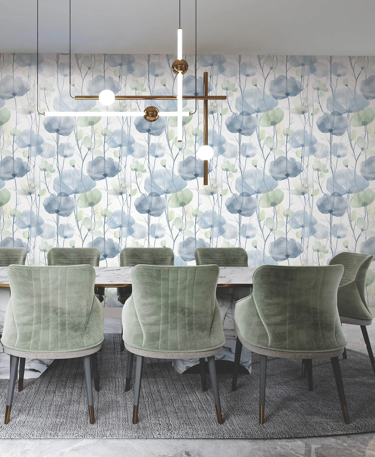 Ronald Redding Cotswolds Poppies wallpaper, color Blue, SKU VR1535