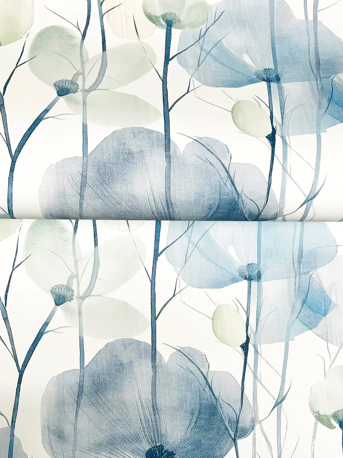 Ronald Redding Cotswolds Poppies - Blue Wallpaper | Buy Online Ronald Redding Cotswolds Poppies wallpaper, color Blue, SKU VR1535