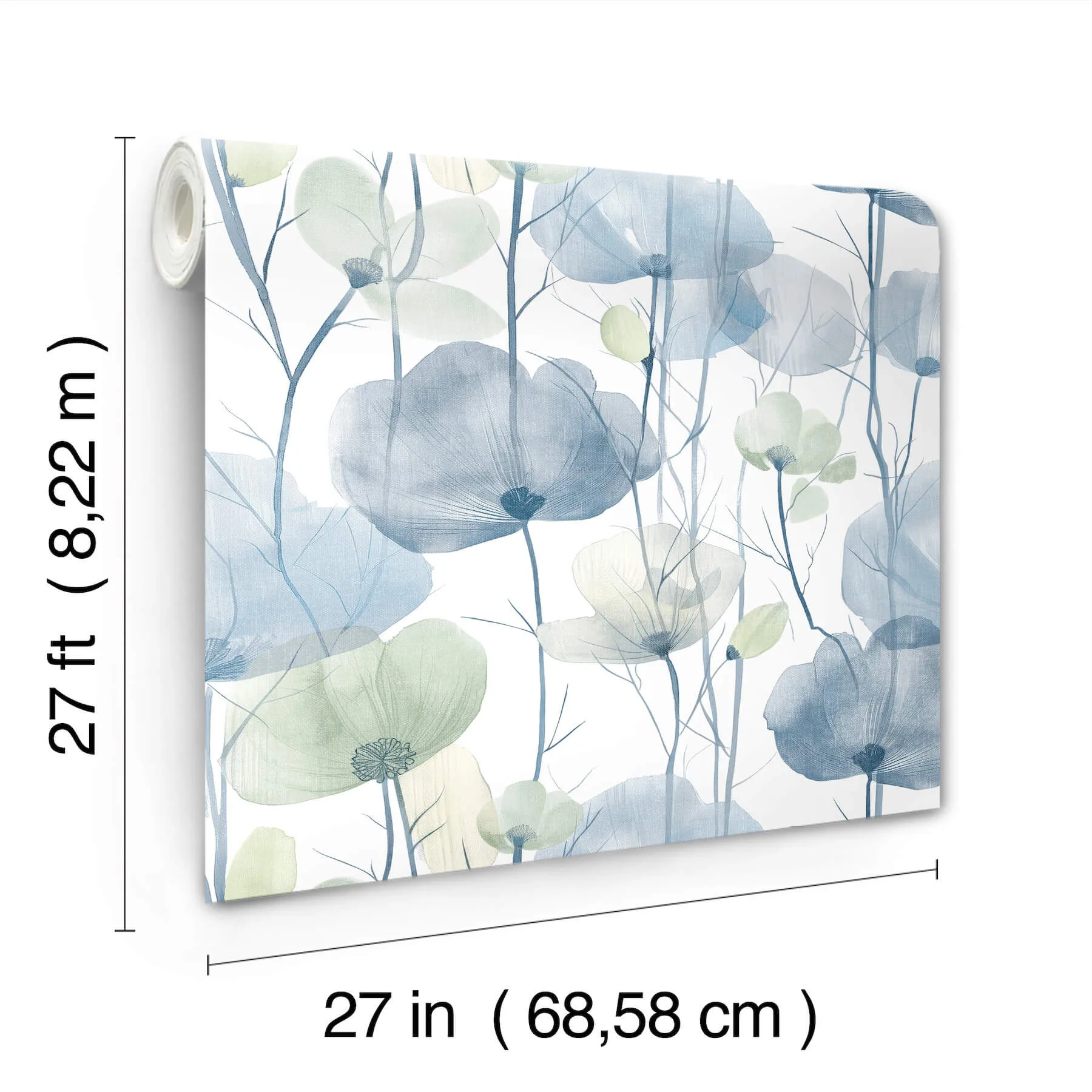 Ronald Redding Cotswolds Poppies - Blue Wallpaper | Buy Online Ronald Redding Cotswolds Poppies wallpaper, color Blue, SKU VR1535