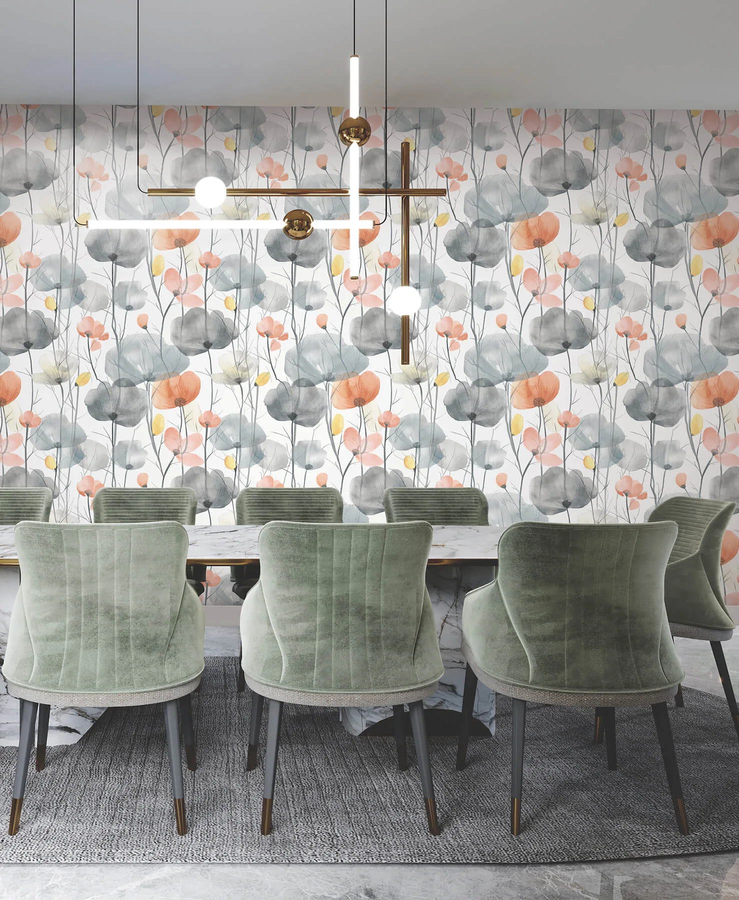Ronald Redding Cotswolds Poppies wallpaper, color Coral, SKU VR1537