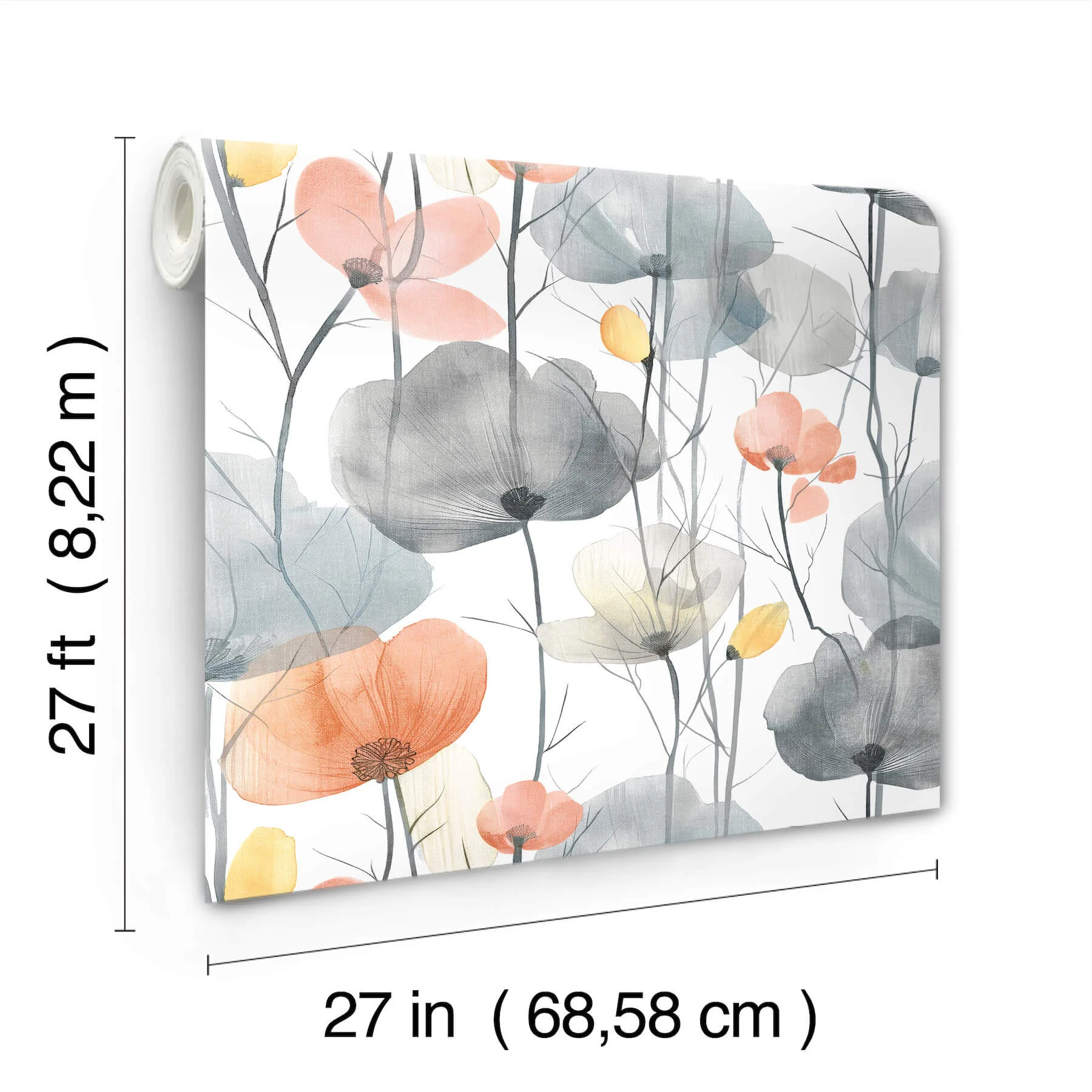 Ronald Redding Cotswolds Poppies - Coral Wallpaper | Buy Online Ronald Redding Cotswolds Poppies wallpaper, color Coral, SKU VR1537