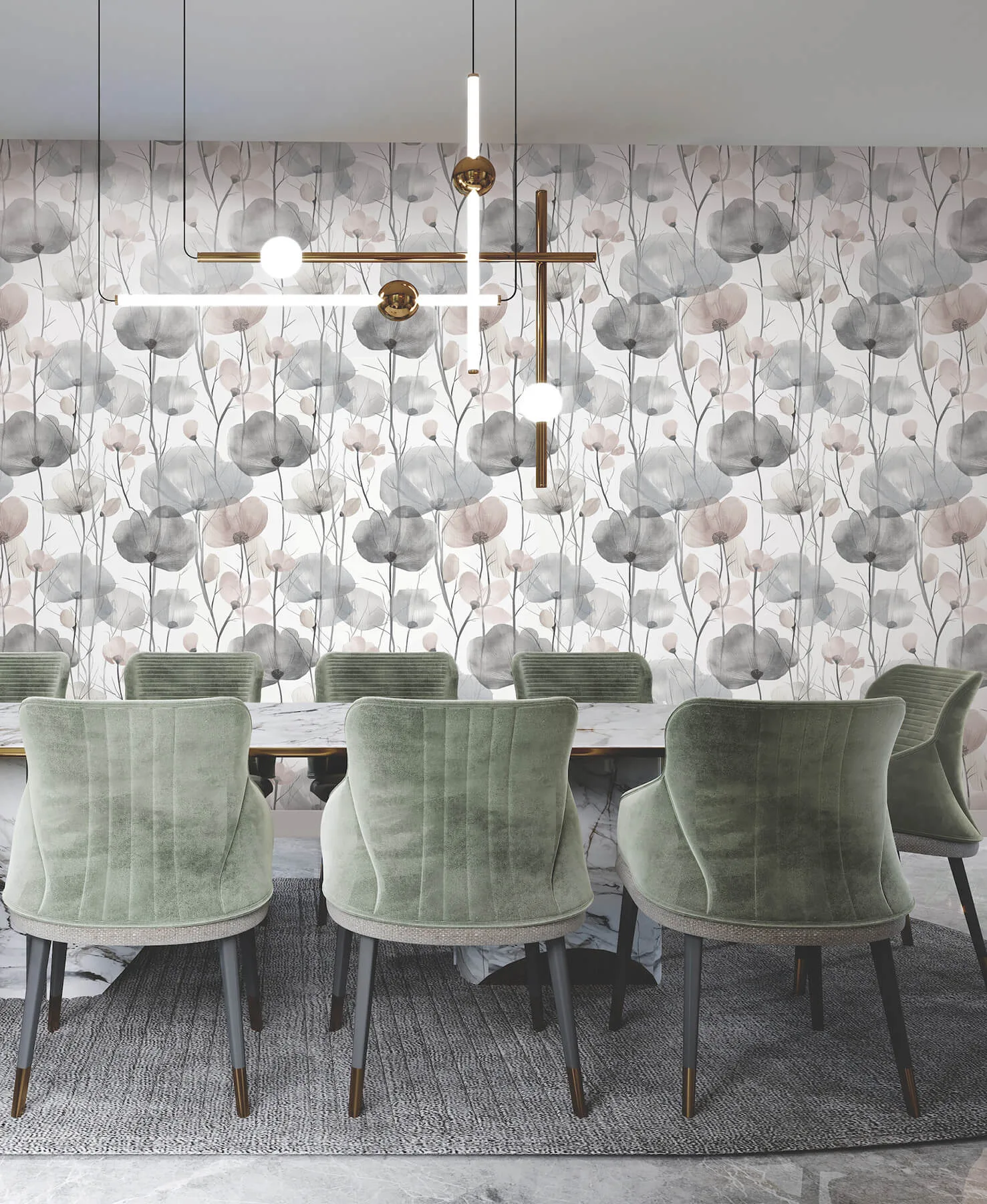 Ronald Redding Cotswolds Poppies wallpaper, color Grey, SKU VR1534