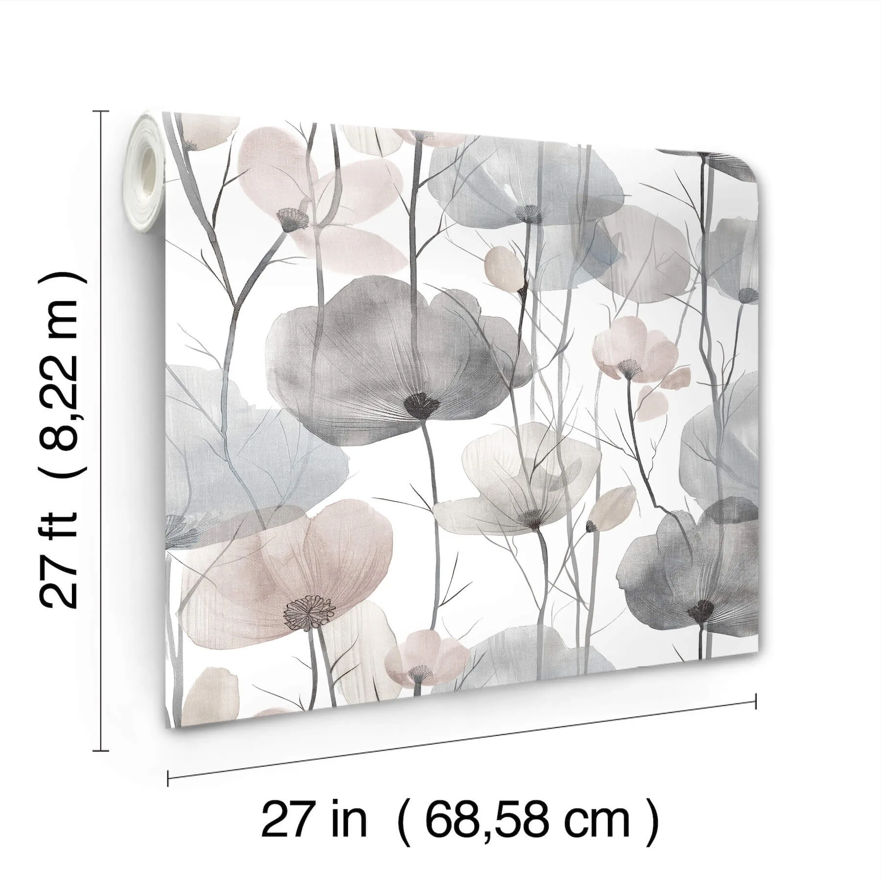 Ronald Redding Cotswolds Poppies - Grey Wallpaper | Buy Online Ronald Redding Cotswolds Poppies wallpaper, color Grey, SKU VR1534