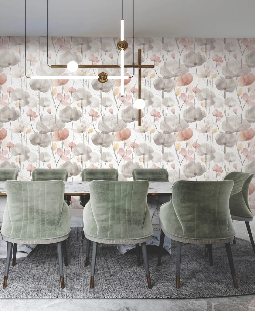 Ronald Redding Cotswolds Poppies wallpaper, color Pastel, SKU VR1538
