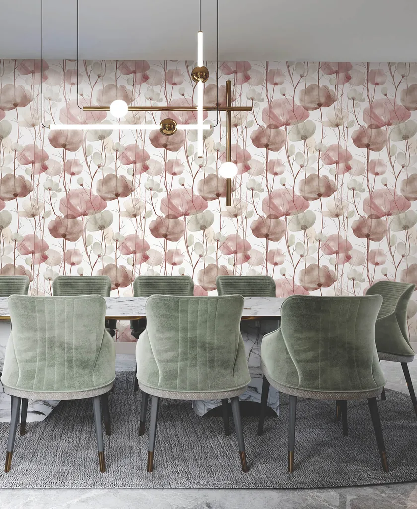 Ronald Redding Cotswolds Poppies wallpaper, color Red, SKU VR1536