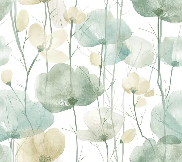 Ronald Redding Cotswolds Poppies wallpaper, color Turquoise, SKU VR1539