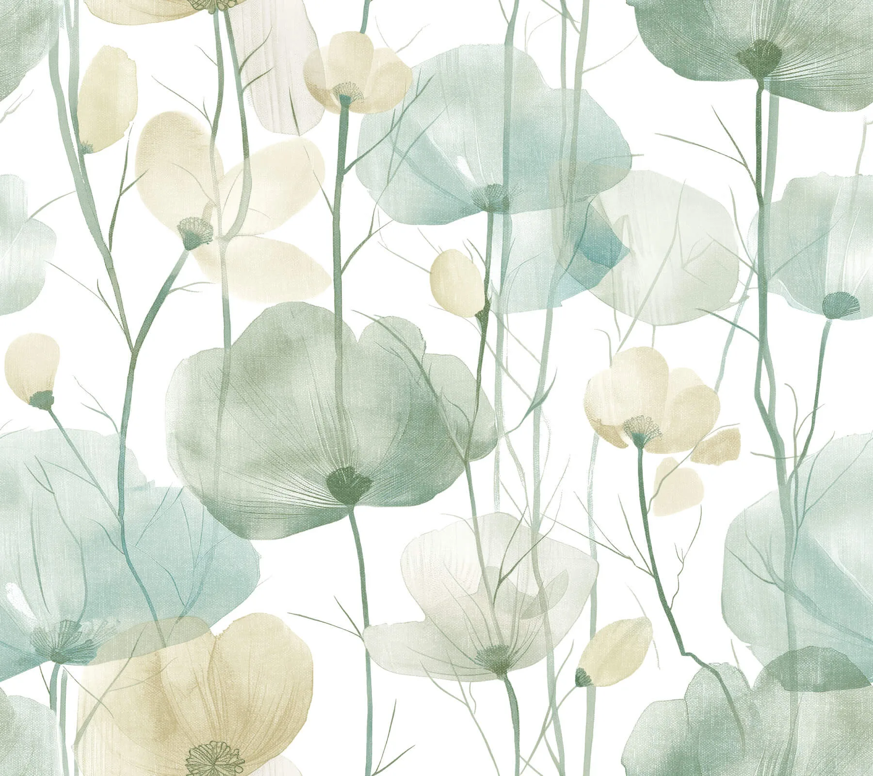 Ronald Redding Cotswolds Poppies wallpaper, color Turquoise, SKU VR1539