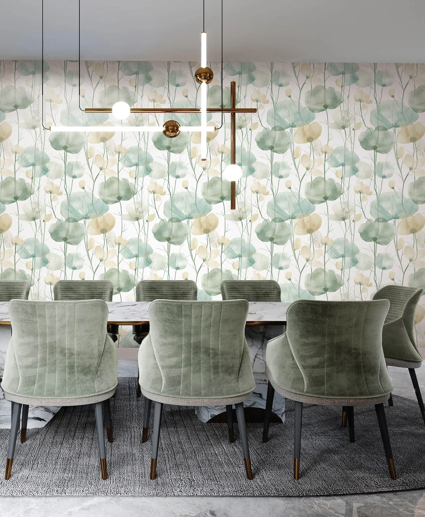 Ronald Redding Cotswolds Poppies wallpaper, color Turquoise, SKU VR1539
