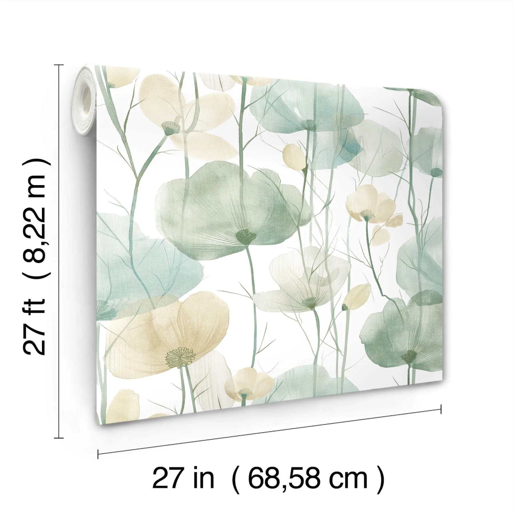 Ronald Redding Cotswolds Poppies wallpaper, color Turquoise, SKU VR1539