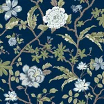 Ronald Redding Courtyard Botanical wallpaper, color Navy, SKU MX9652