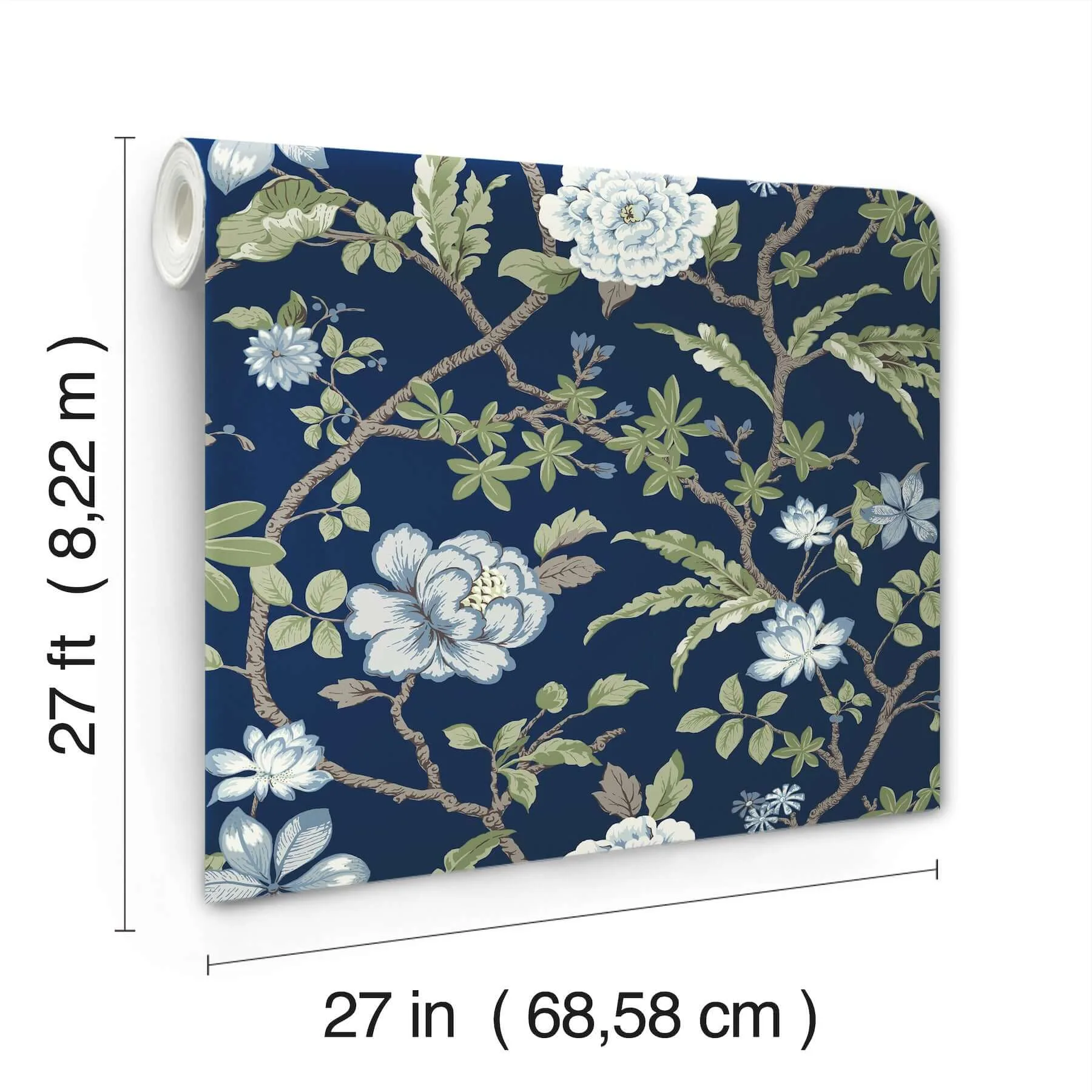 Ronald Redding Courtyard Botanical wallpaper, color Navy, SKU MX9652