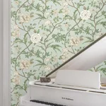 Ronald Redding Courtyard Botanical - Pale Blue Wallpaper | Buy Online Ronald Redding Courtyard Botanical wallpaper, color Pale Blue, SKU MX9654