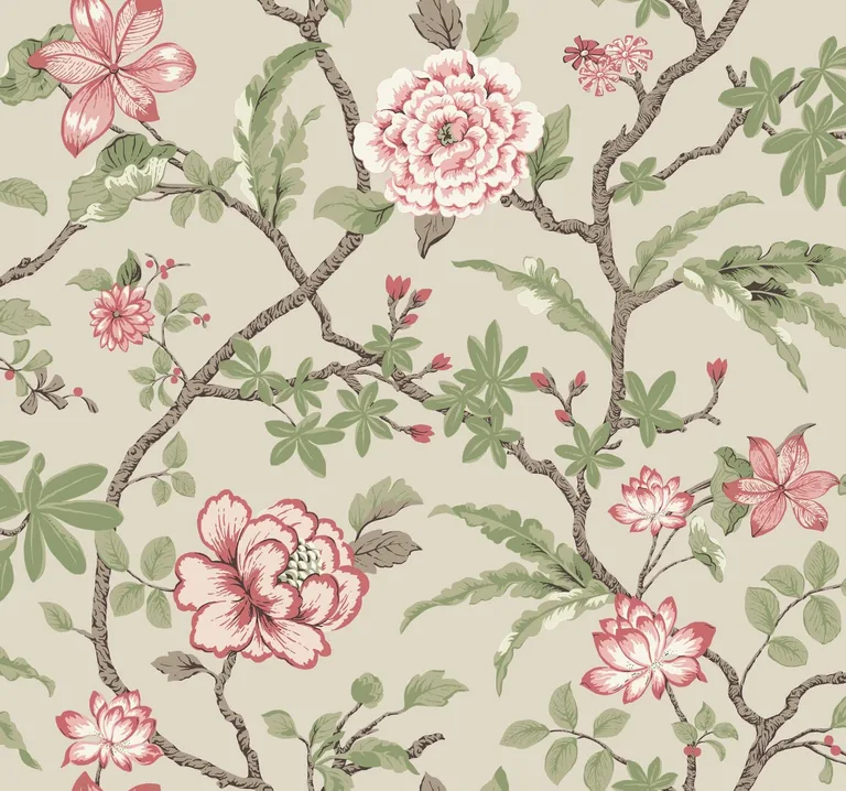 Ronald Redding Courtyard Botanical wallpaper, color Pink, SKU MX9653