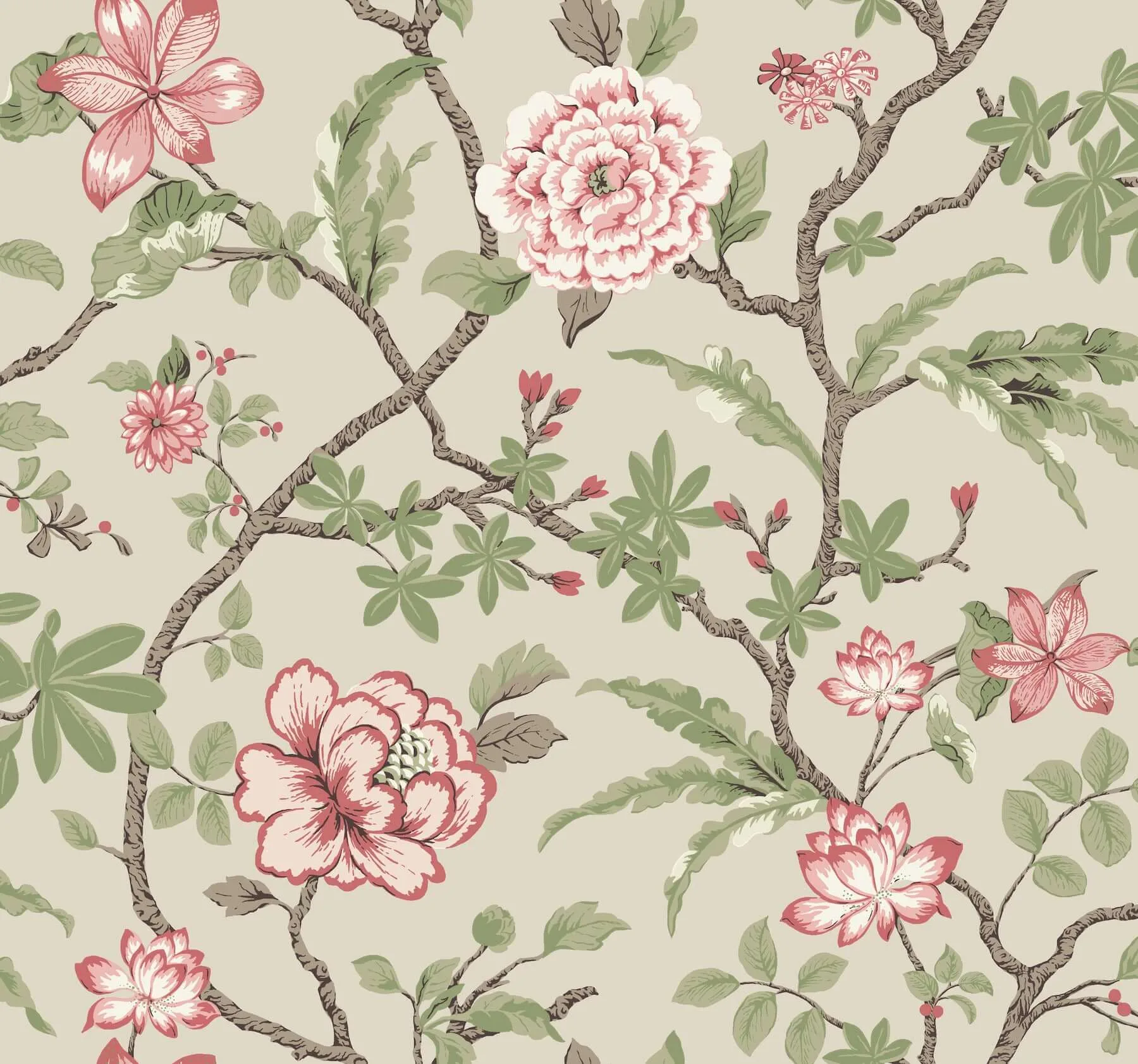 Ronald Redding Courtyard Botanical wallpaper, color Pink, SKU MX9653