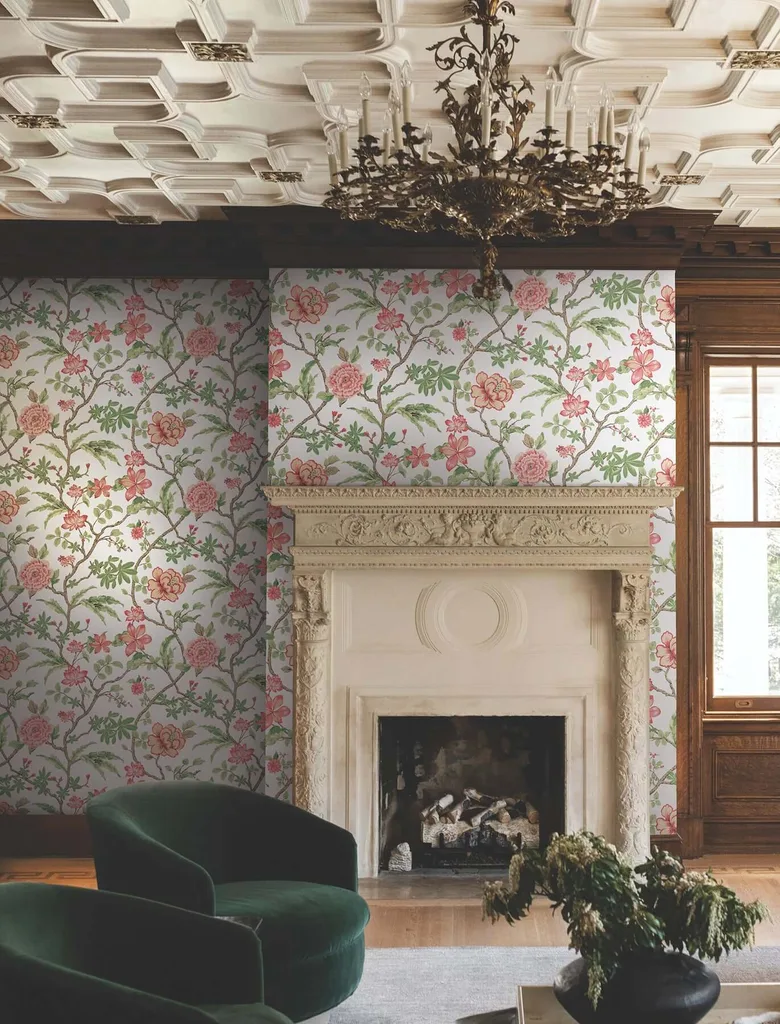 Ronald Redding Courtyard Botanical wallpaper, color Rose, SKU MX9651