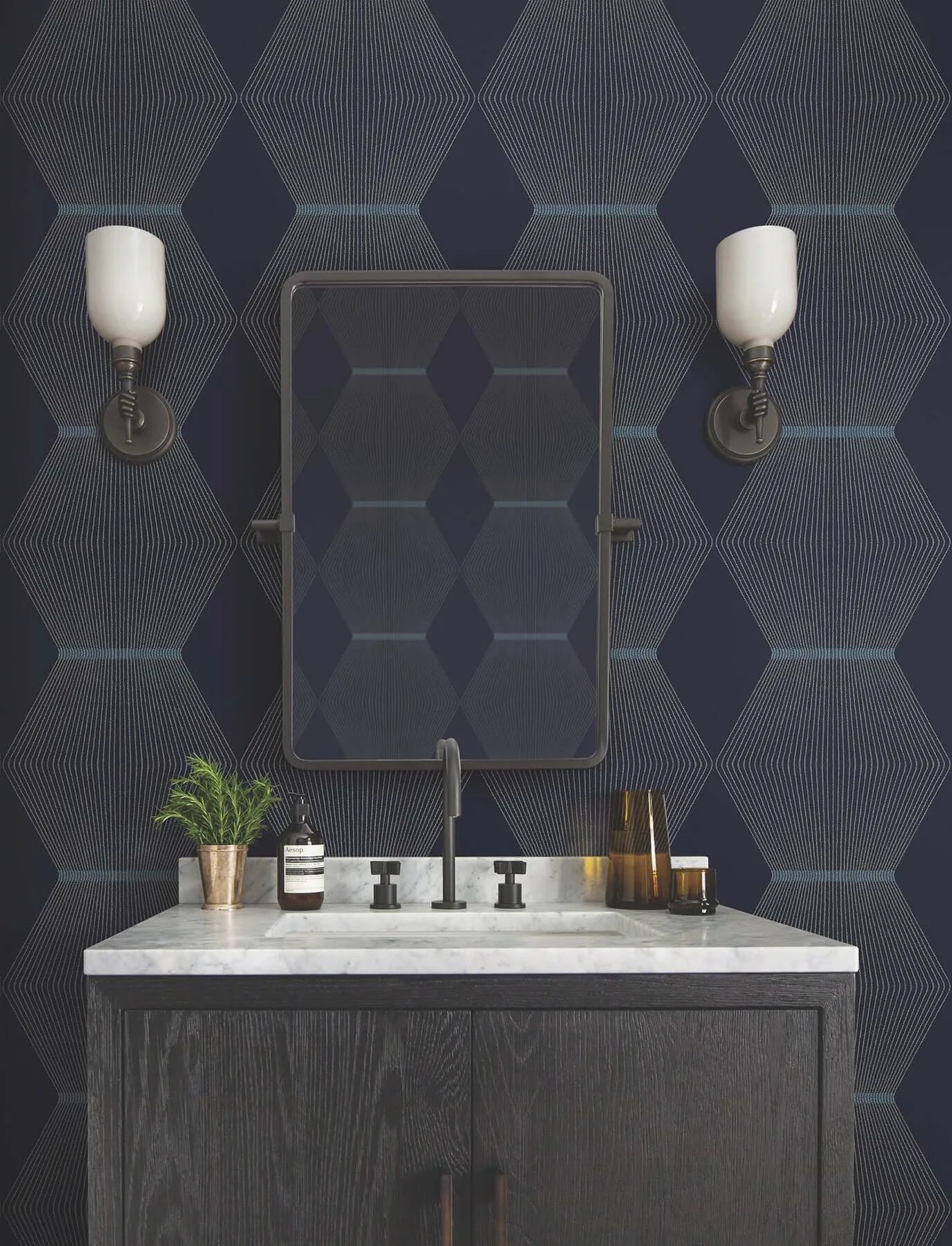 Ronald Redding Diamond Legacy wallpaper, color Navy, SKU MX9635