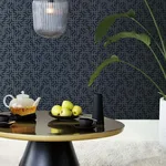Ronald Redding Dynastic Lattice wallpaper, color Navy, SKU 5800
