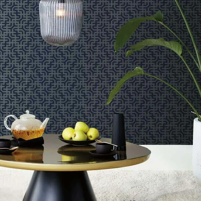 Ronald Redding Dynastic Lattice wallpaper, color Navy, SKU 5800