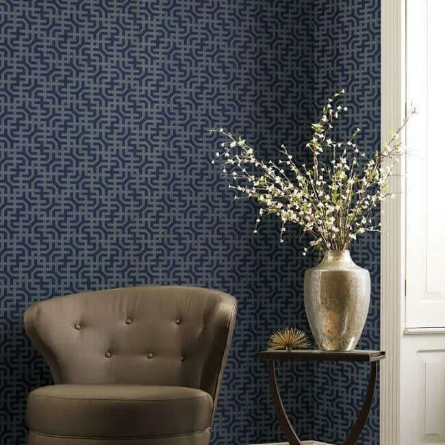 Ronald Redding Dynastic Lattice wallpaper, color Navy, SKU 5800