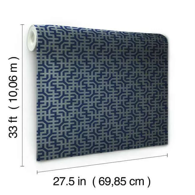 Ronald Redding Dynastic Lattice wallpaper, color Navy, SKU 5800