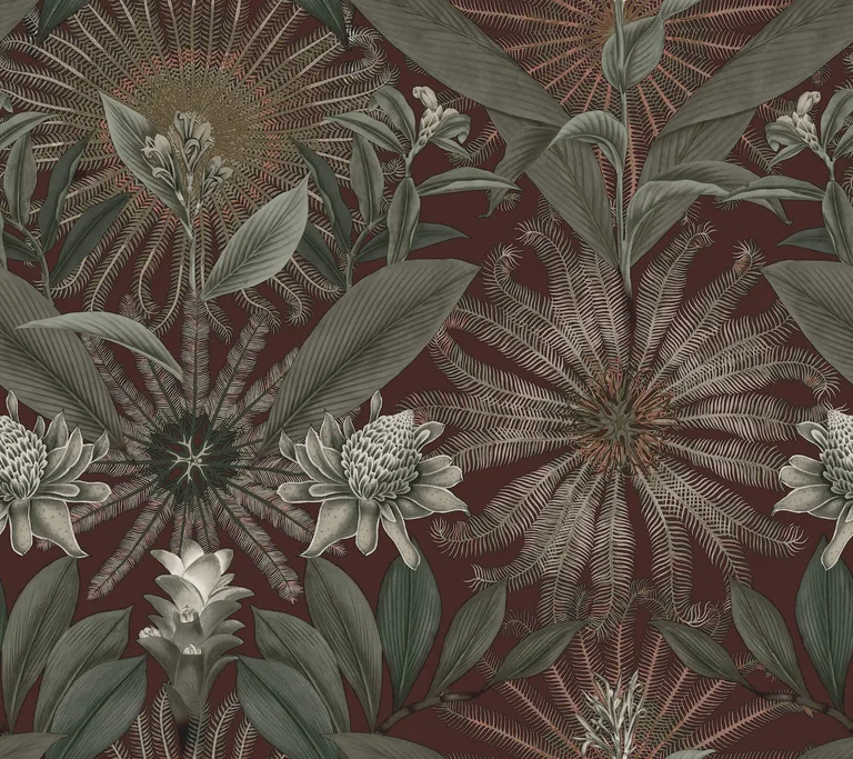 Ronald Redding Enchanted Garden wallpaper, color Maroon, SKU VR1528