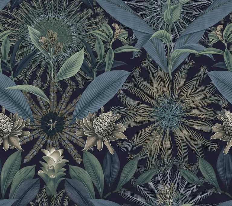 Ronald Redding Enchanted Garden wallpaper, color Navy, SKU VR1532