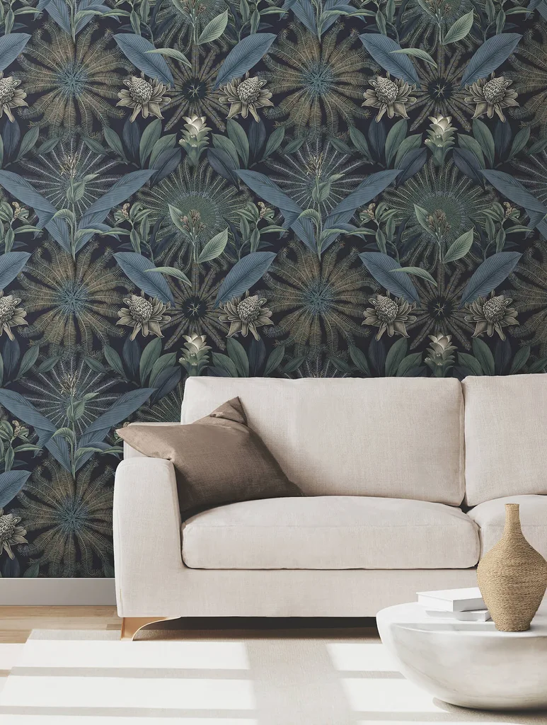 Ronald Redding Enchanted Garden wallpaper, color Navy, SKU VR1532