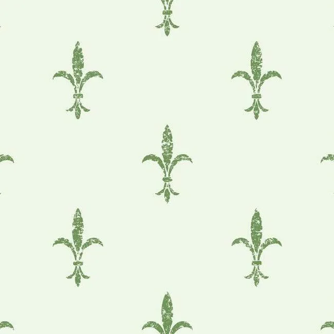 Ronald Redding Fleur De Lis wallpaper, color White & Green, SKU KT2194