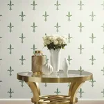 Ronald Redding Fleur De Lis - White & Green Wallpaper | Buy Online Ronald Redding Fleur De Lis wallpaper, color White & Green, SKU KT2194