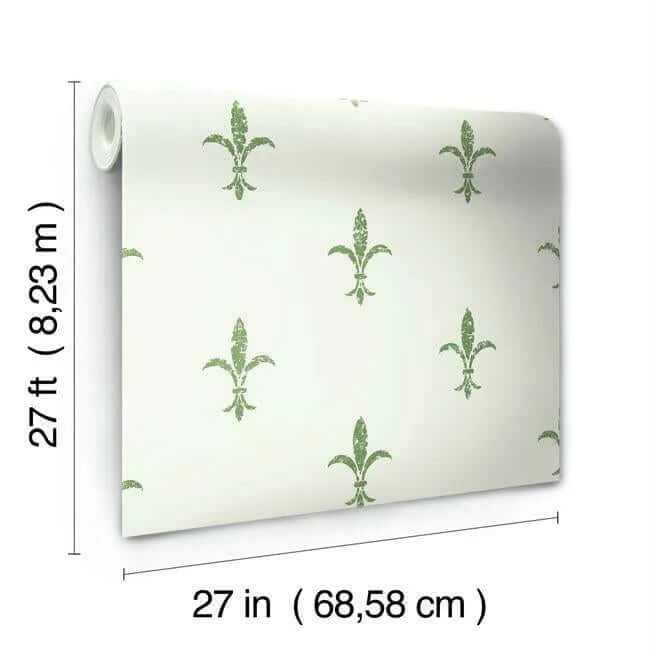 Ronald Redding Fleur De Lis - White & Green Wallpaper | Buy Online Ronald Redding Fleur De Lis wallpaper, color White & Green, SKU KT2194