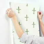 Ronald Redding Fleur De Lis - White & Green Wallpaper | Buy Online Ronald Redding Fleur De Lis wallpaper, color White & Green, SKU KT2194