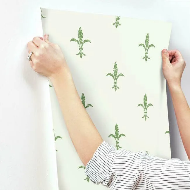 Ronald Redding Fleur De Lis - White & Green Wallpaper | Buy Online Ronald Redding Fleur De Lis wallpaper, color White & Green, SKU KT2194