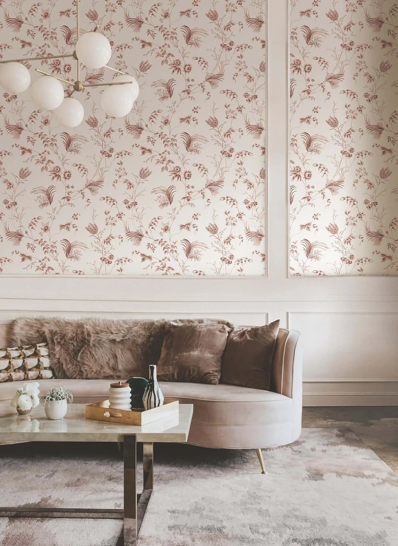 Ronald Redding Floral Lace wallpaper, color Brick, SKU MX9684