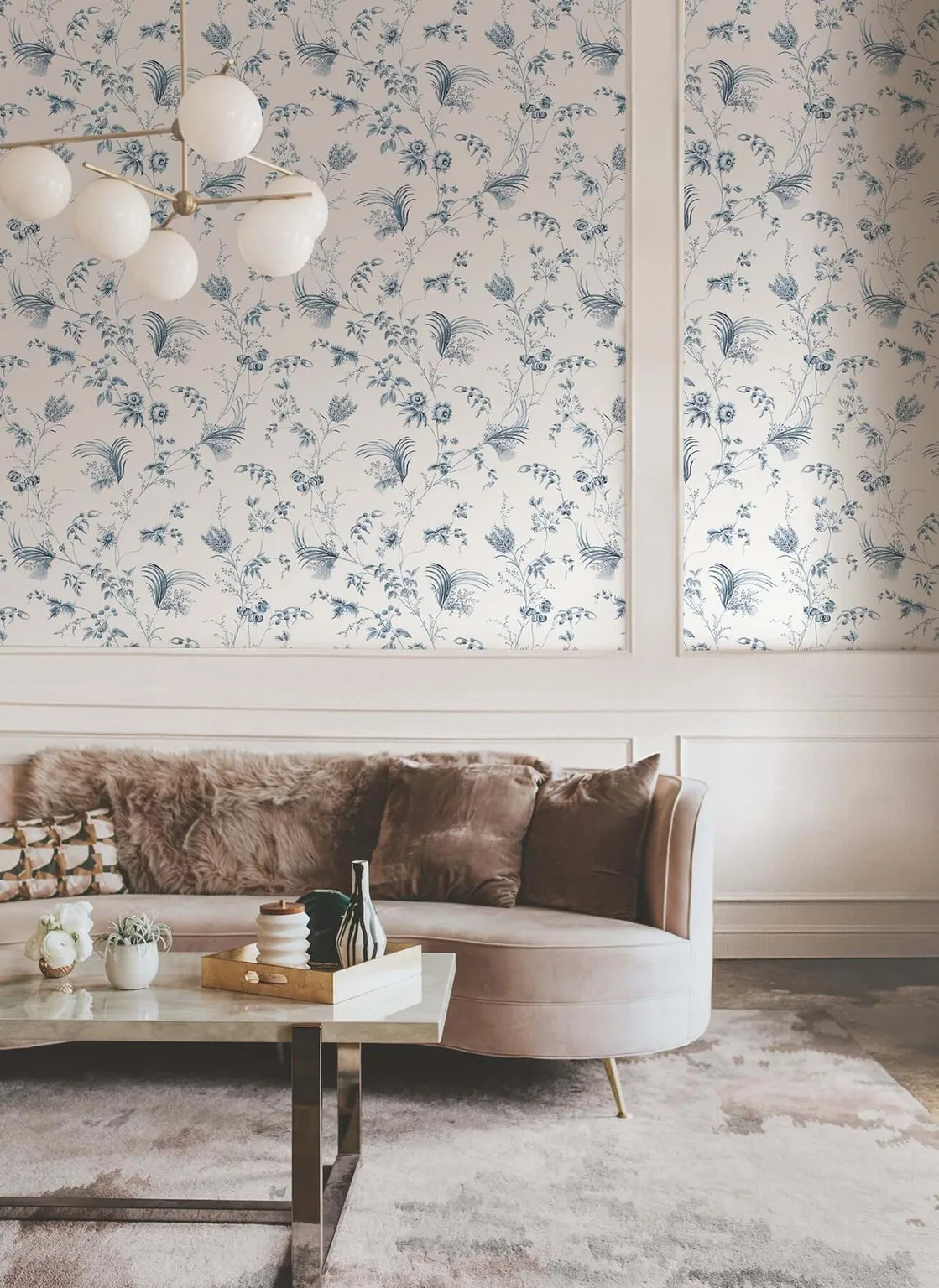 Ronald Redding Floral Lace wallpaper, color Navy, SKU MX9683