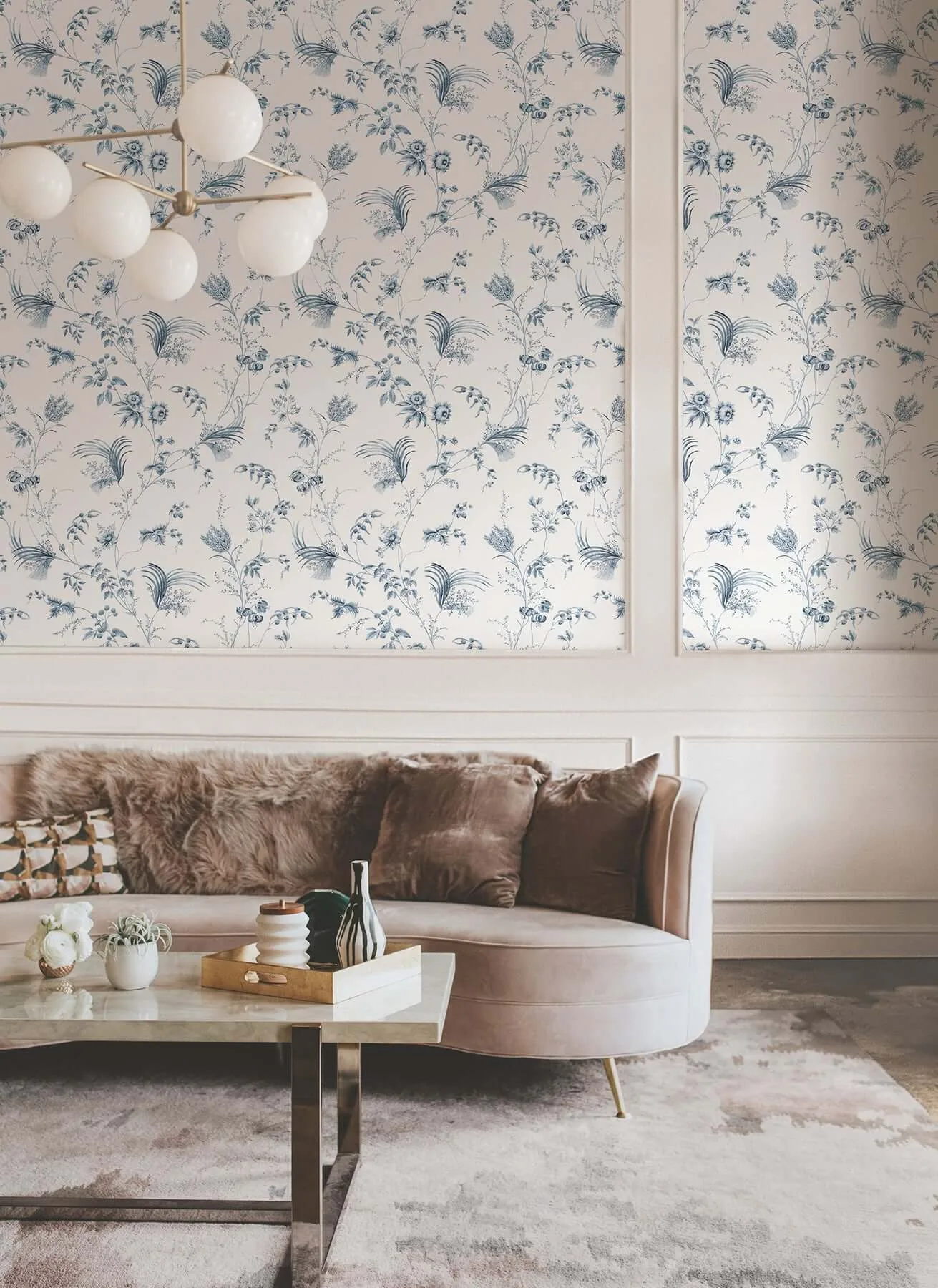 Ronald Redding Floral Lace wallpaper, color Navy, SKU MX9683