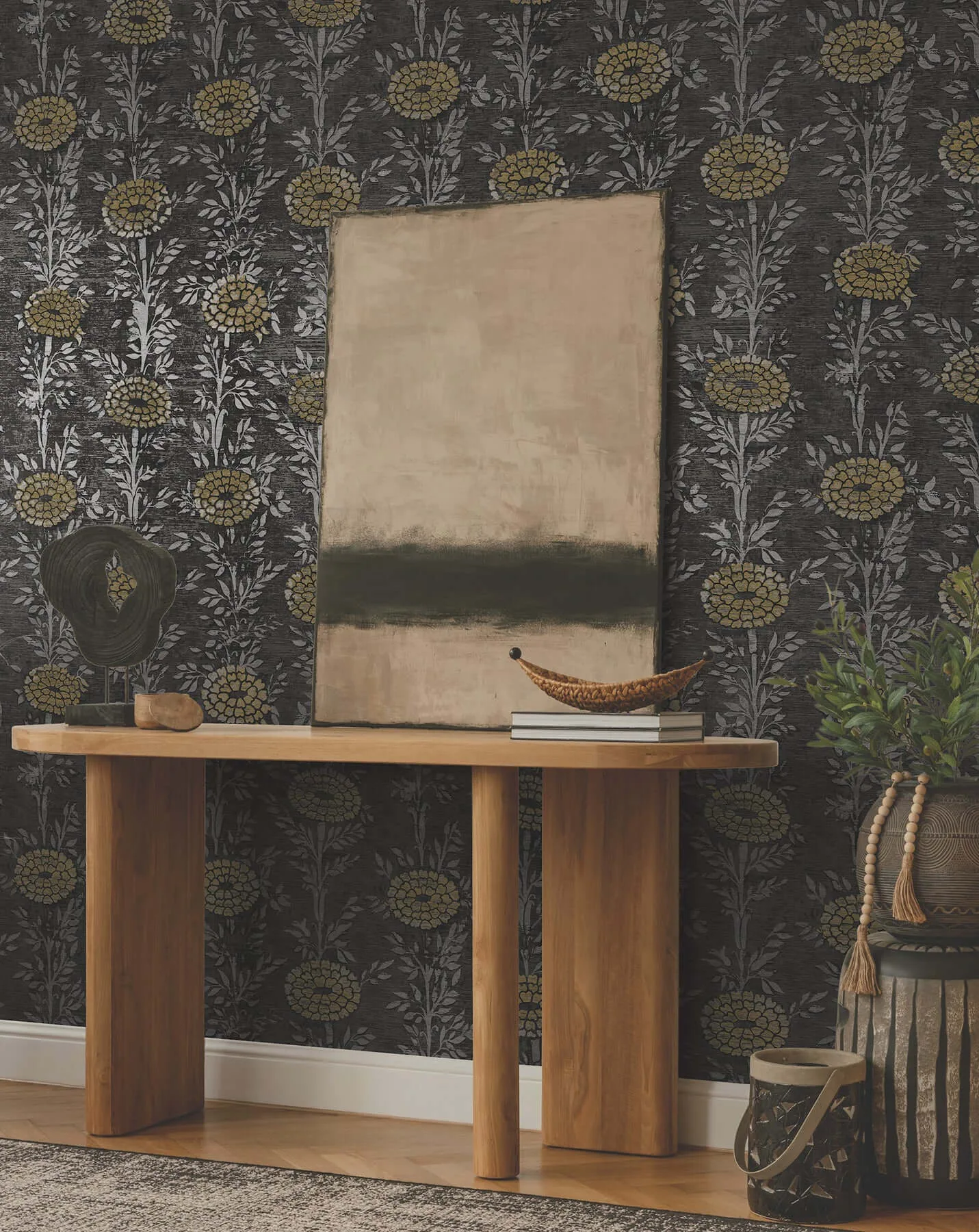 Ronald Redding French Marigold wallpaper, color Black & Gold, SKU ZA8017