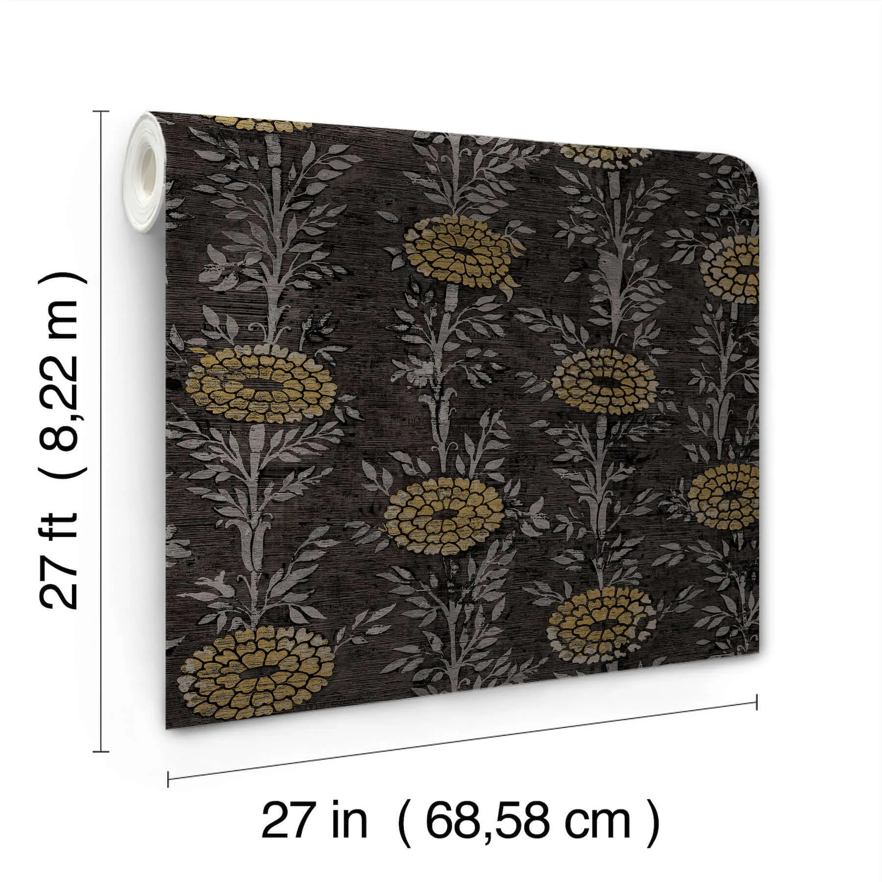 Ronald Redding French Marigold wallpaper, color Black & Gold, SKU ZA8017
