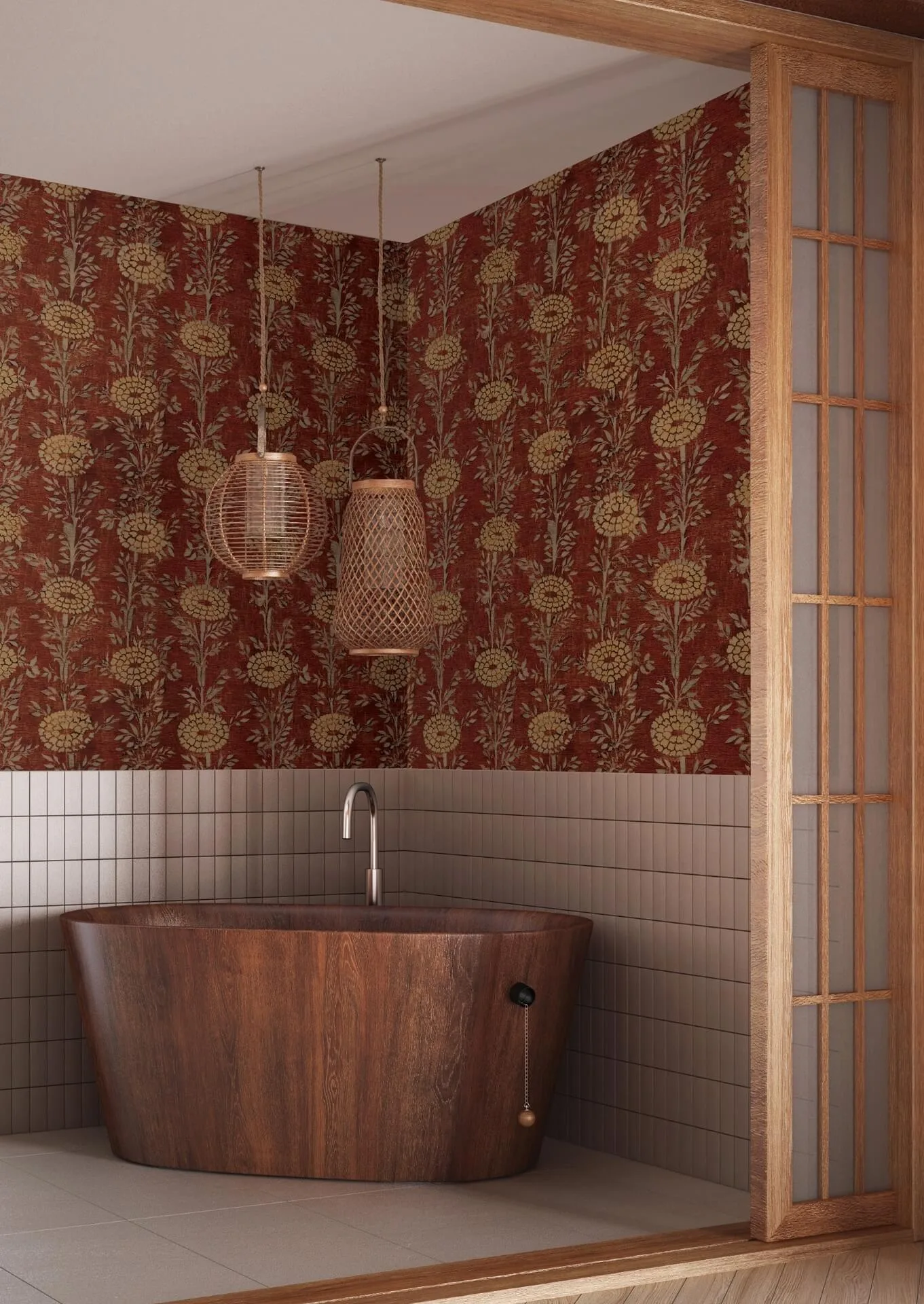 Ronald Redding French Marigold wallpaper, color Red & Gold, SKU ZA8019