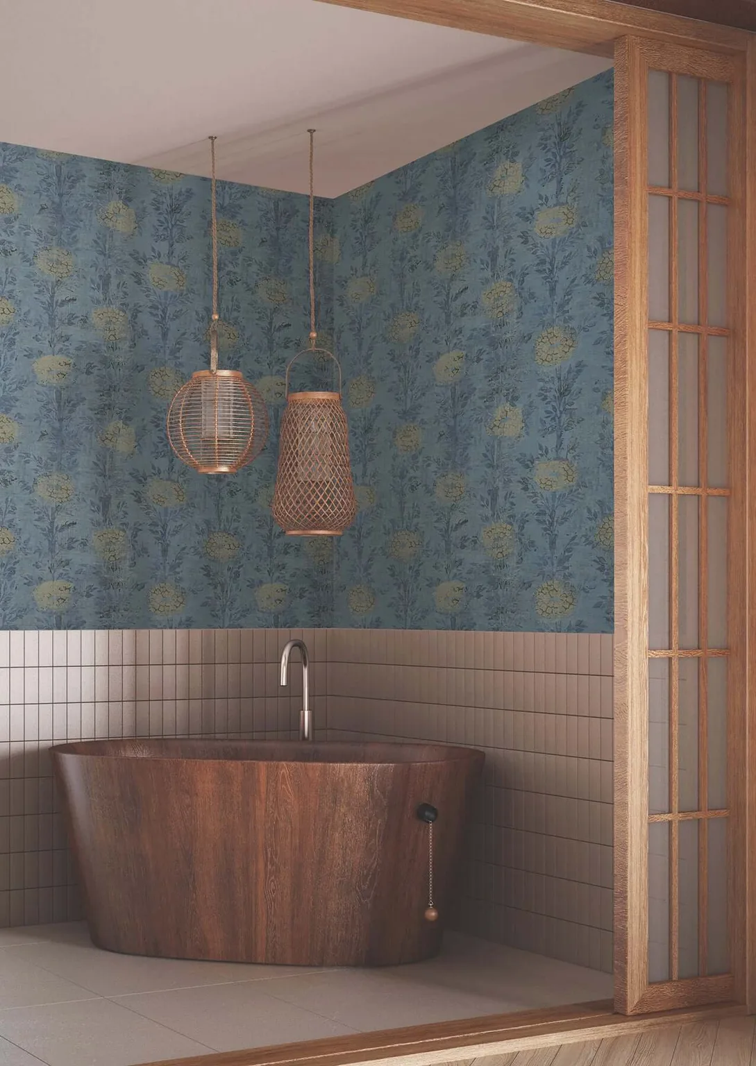 Ronald Redding French Marigold wallpaper, color Denim & Gold, SKU AF6520