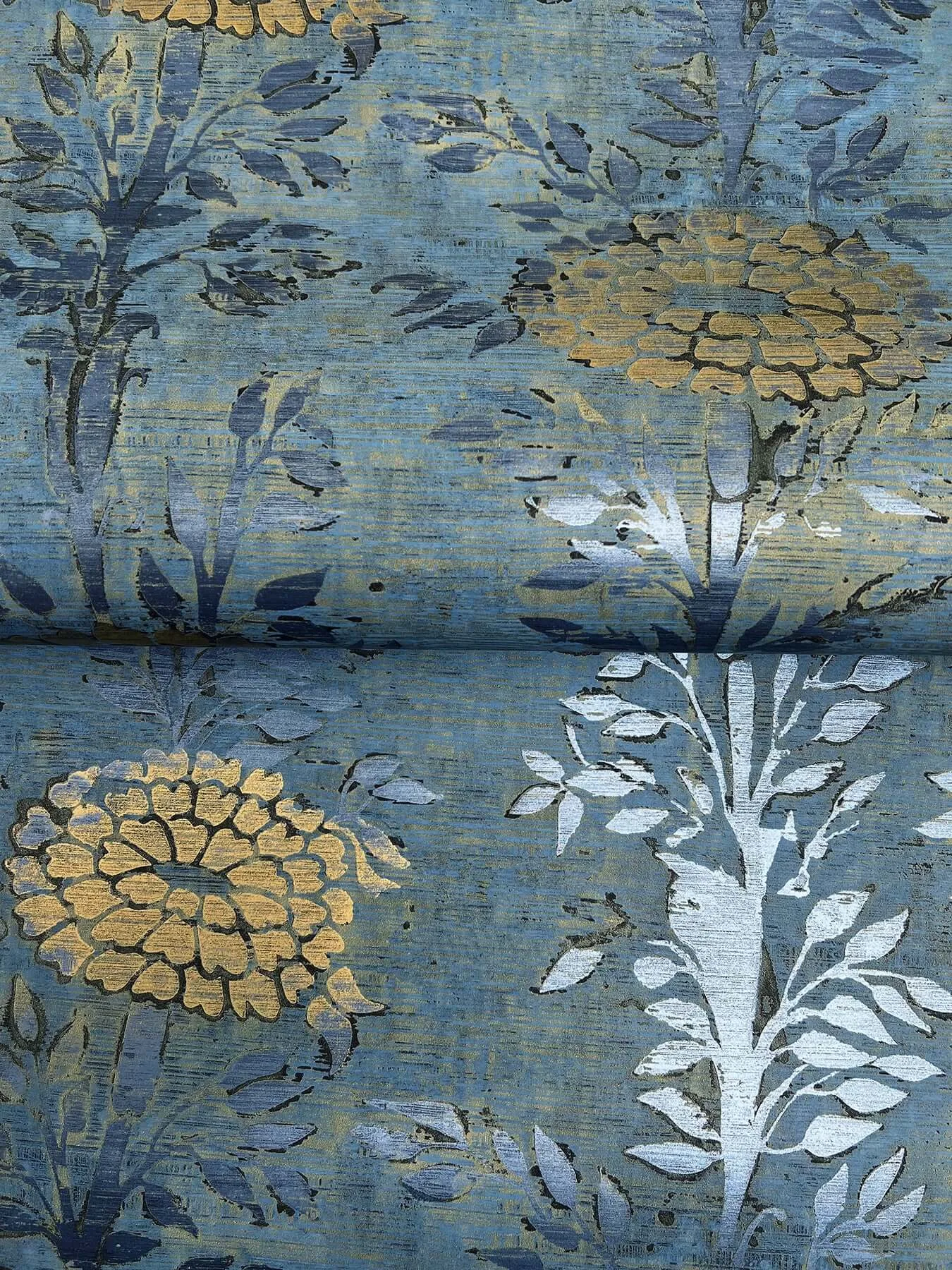 Ronald Redding French Marigold - Denim & Gold Wallpaper | Buy Online Ronald Redding French Marigold wallpaper, color Denim & Gold, SKU AF6520