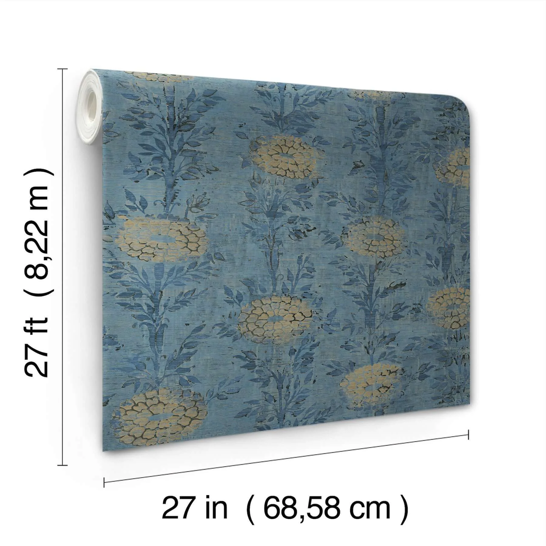 Ronald Redding French Marigold - Denim & Gold Wallpaper | Buy Online Ronald Redding French Marigold wallpaper, color Denim & Gold, SKU AF6520