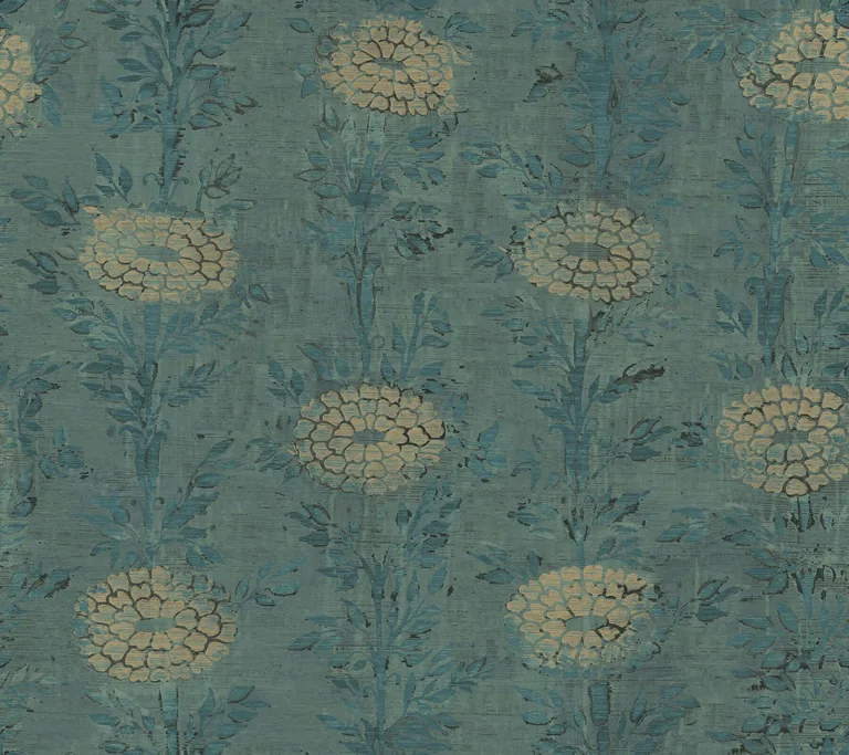 Ronald Redding French Marigold wallpaper, color Teal Green & Gold, SKU AF6519