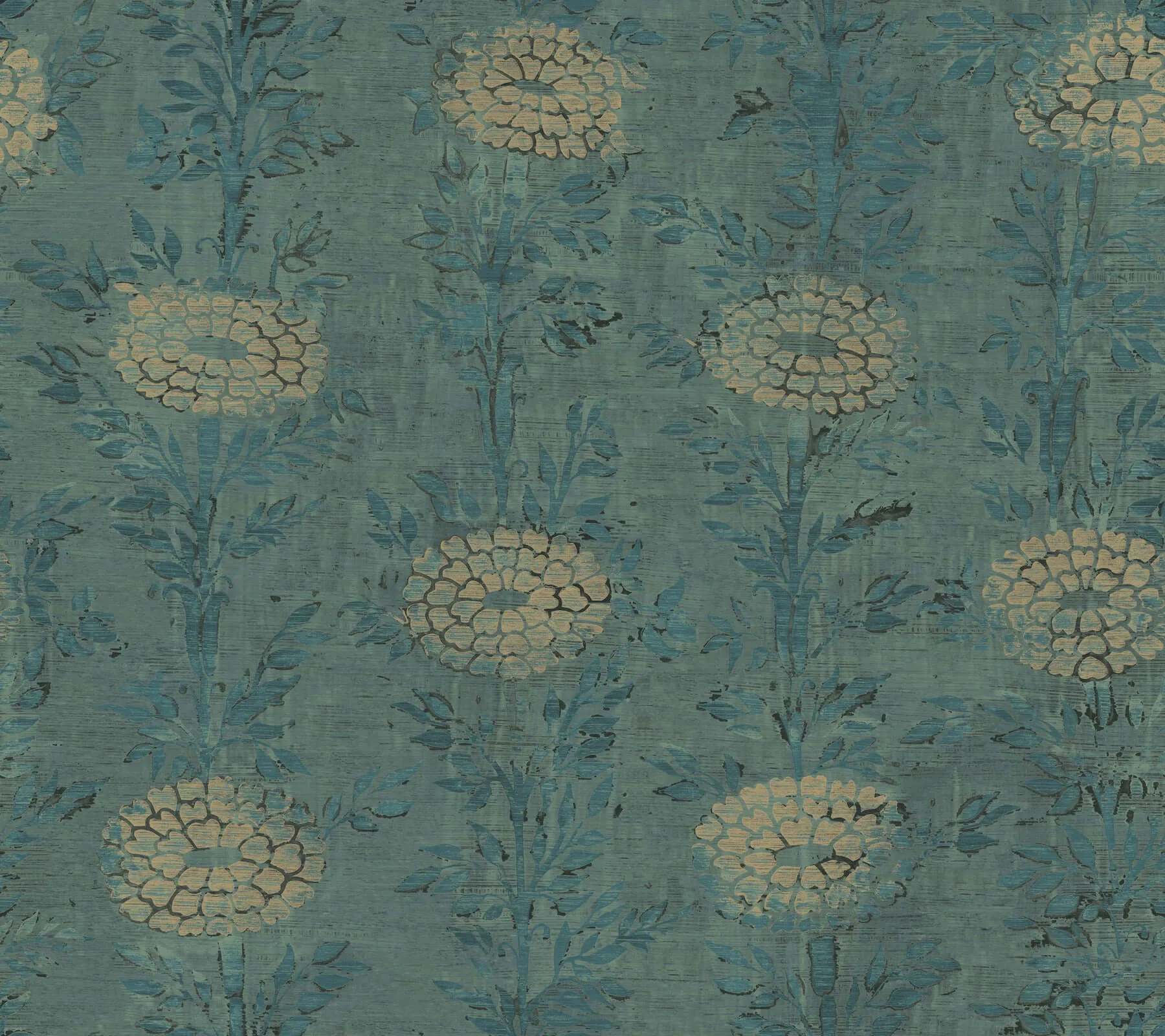 Ronald Redding French Marigold wallpaper, color Teal Green & Gold, SKU AF6519