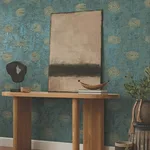 Ronald Redding French Marigold wallpaper, color Teal Green & Gold, SKU AF6519