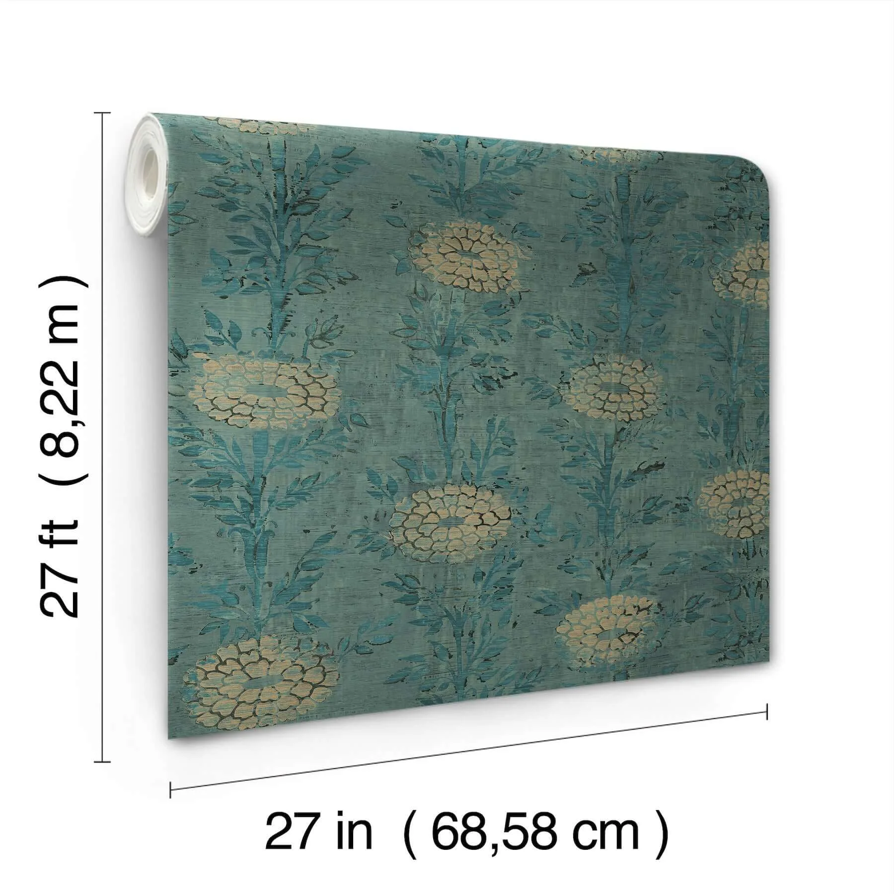 Ronald Redding French Marigold wallpaper, color Teal Green & Gold, SKU AF6519