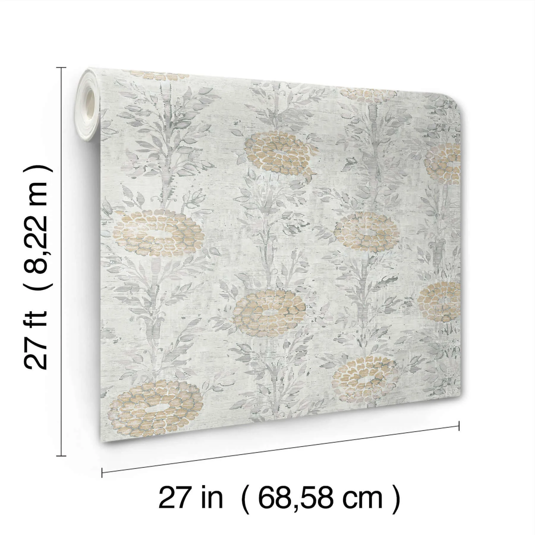 Ronald Redding French Marigold wallpaper, color White & Gold, SKU AF6516