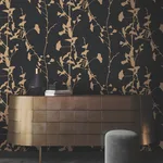 Ronald Redding Ginkgo Silhouette - Black & Gold Wallpaper | Buy Online Ronald Redding Ginkgo Silhouette wallpaper, color Black & Gold, SKU VR1512