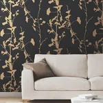 Ronald Redding Ginkgo Silhouette - Black & Gold Wallpaper | Buy Online Ronald Redding Ginkgo Silhouette wallpaper, color Black & Gold, SKU VR1512