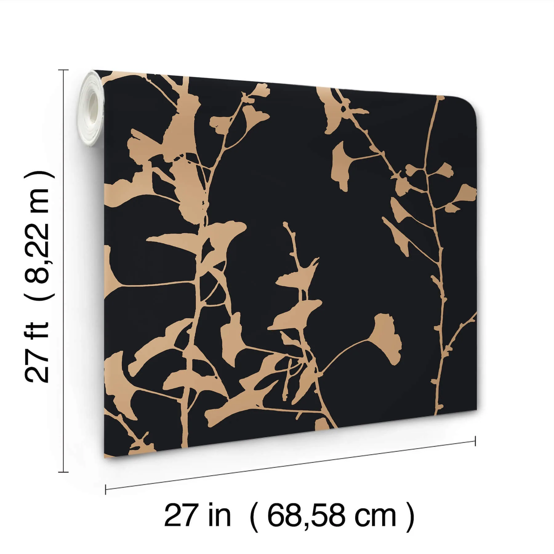 Ronald Redding Ginkgo Silhouette - Black & Gold Wallpaper | Buy Online Ronald Redding Ginkgo Silhouette wallpaper, color Black & Gold, SKU VR1512
